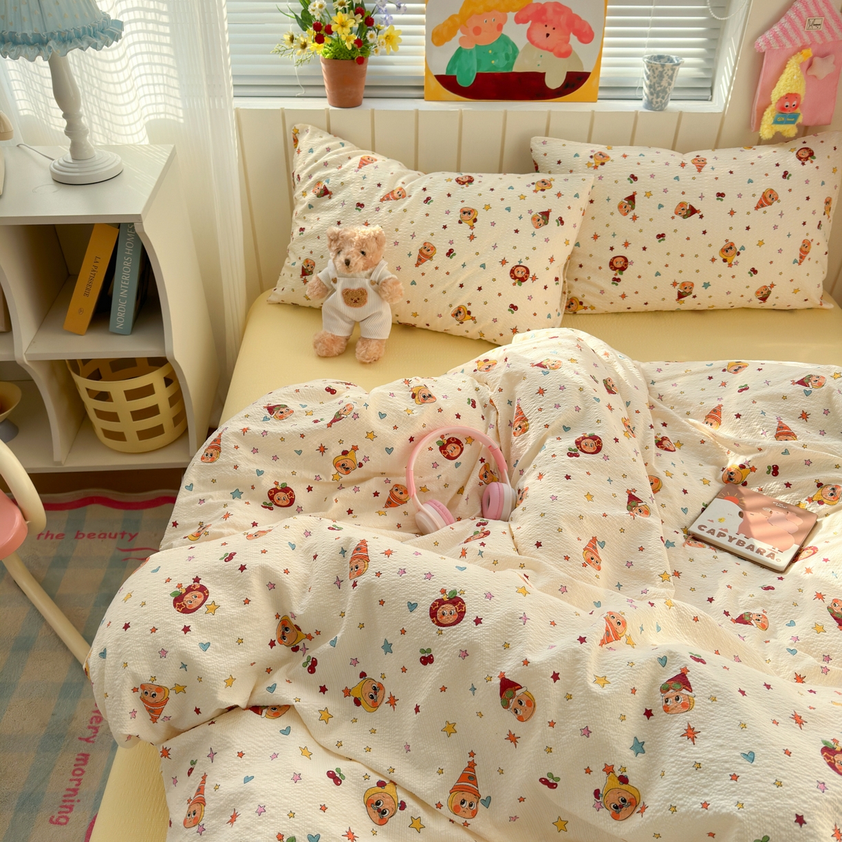 91家纺网 家纺一手货源 找家纺 奈颜 2026新款A类泡芙纱印花四件套学生宿舍三件套-卡通印花系列 高帽星星