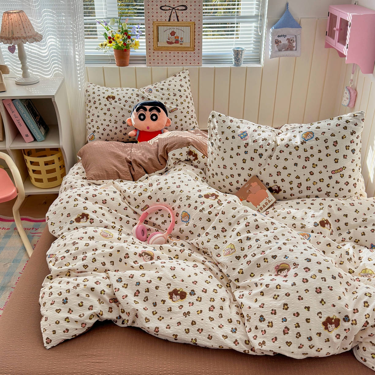 91家纺网 家纺一手货源 找家纺 奈颜 2026新款A类泡芙纱印花四件套学生宿舍三件套-卡通印花系列 豹纹蜡笔