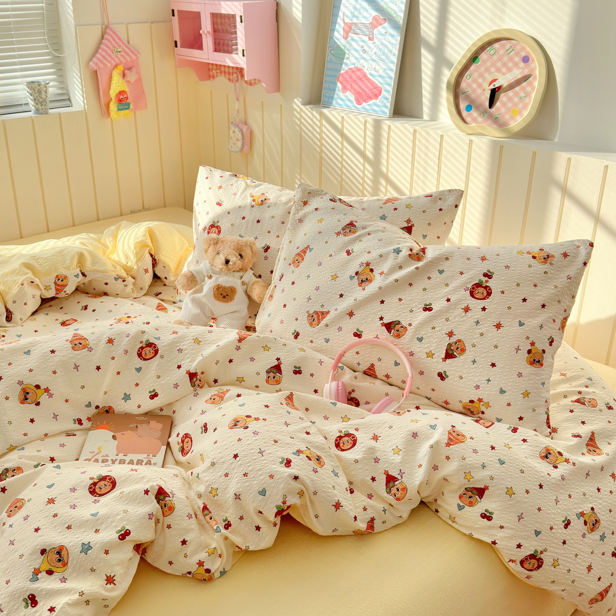 91家纺网 家纺一手货源 找家纺 奈颜 2026新款A类泡芙纱印花四件套学生宿舍三件套-卡通印花系列 高帽星星