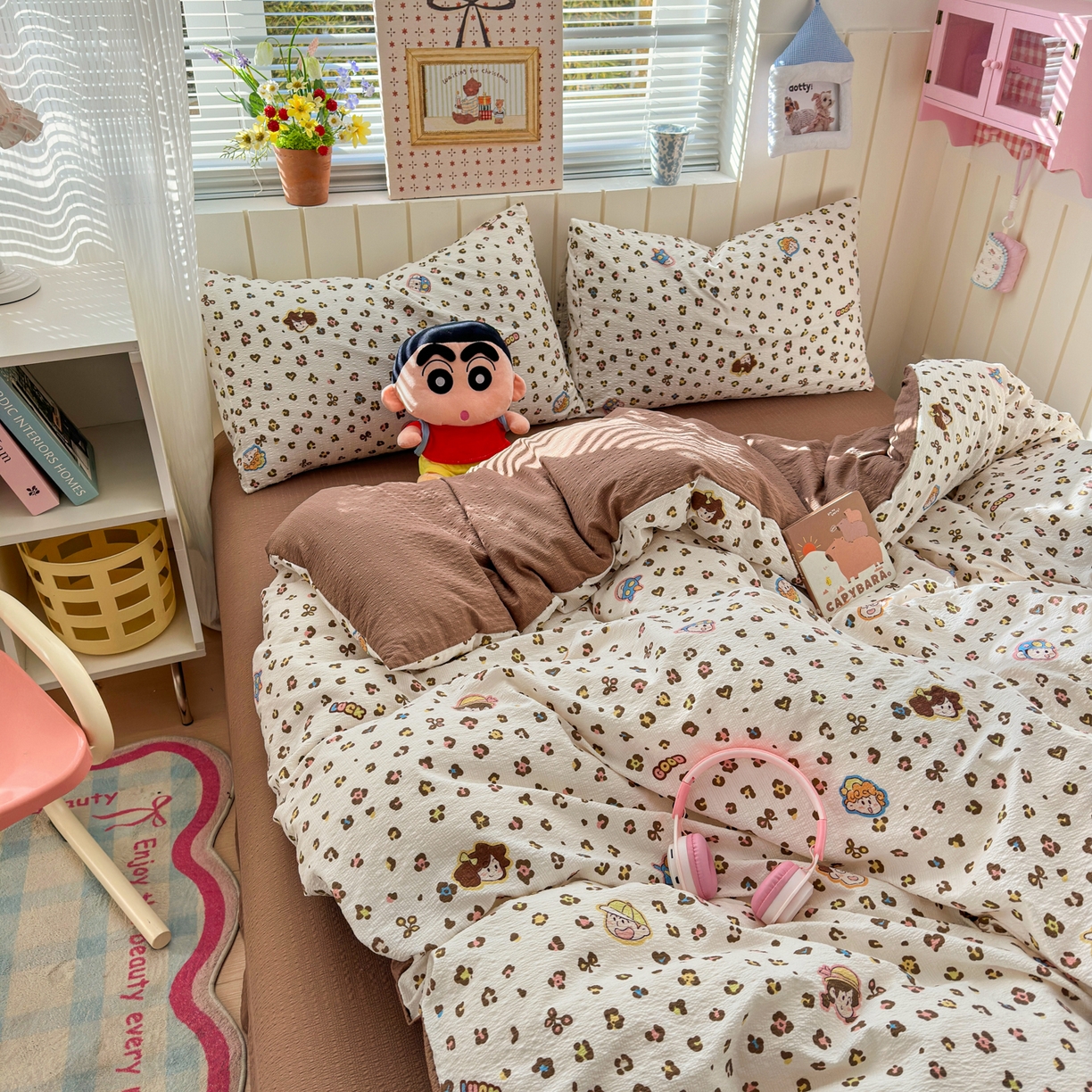 91家纺网 家纺一手货源 找家纺 奈颜 2026新款A类泡芙纱印花四件套学生宿舍三件套-卡通印花系列 豹纹蜡笔