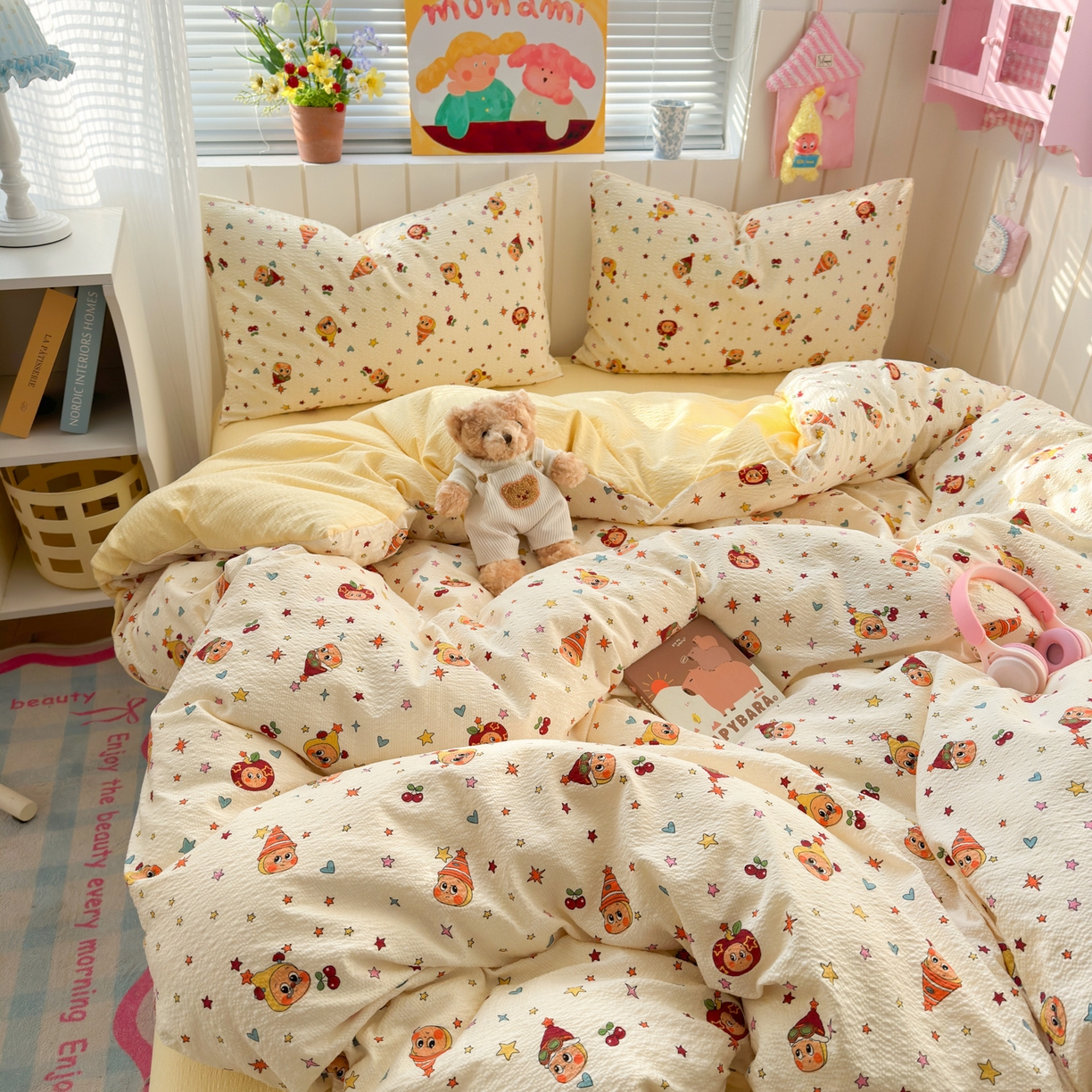 91家纺网 家纺一手货源 找家纺 奈颜 2026新款A类泡芙纱印花四件套学生宿舍三件套-卡通印花系列 高帽星星