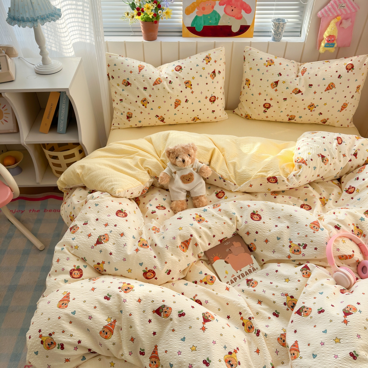 91家纺网 家纺一手货源 找家纺 奈颜 2026新款A类泡芙纱印花四件套学生宿舍三件套-卡通印花系列 高帽星星