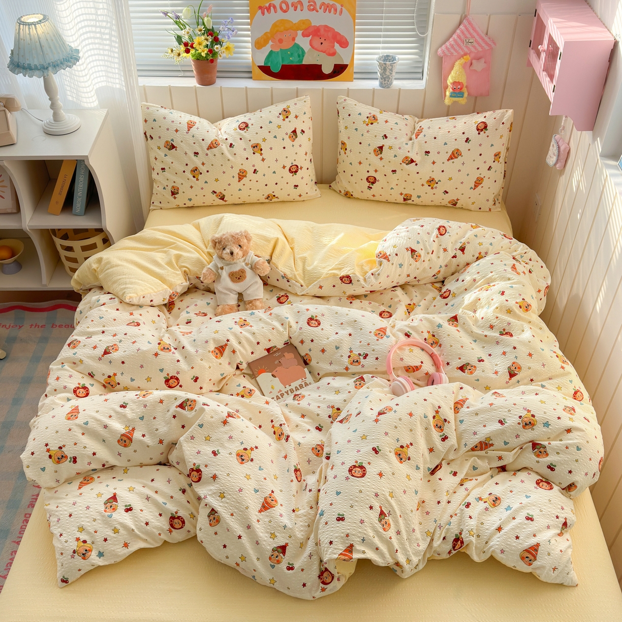 91家纺网 家纺一手货源 找家纺 奈颜 2026新款A类泡芙纱印花四件套学生宿舍三件套-卡通印花系列 高帽星星