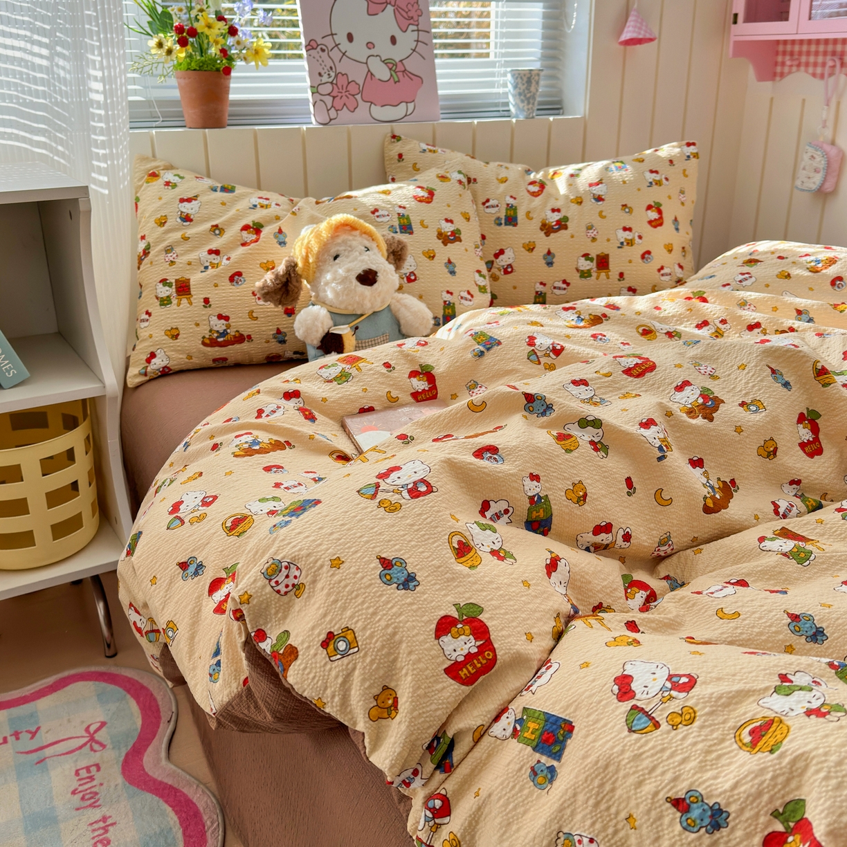 91家纺网 家纺一手货源 找家纺 奈颜 2026新款A类泡芙纱印花四件套学生宿舍三件套-卡通印花系列 玩酷KT