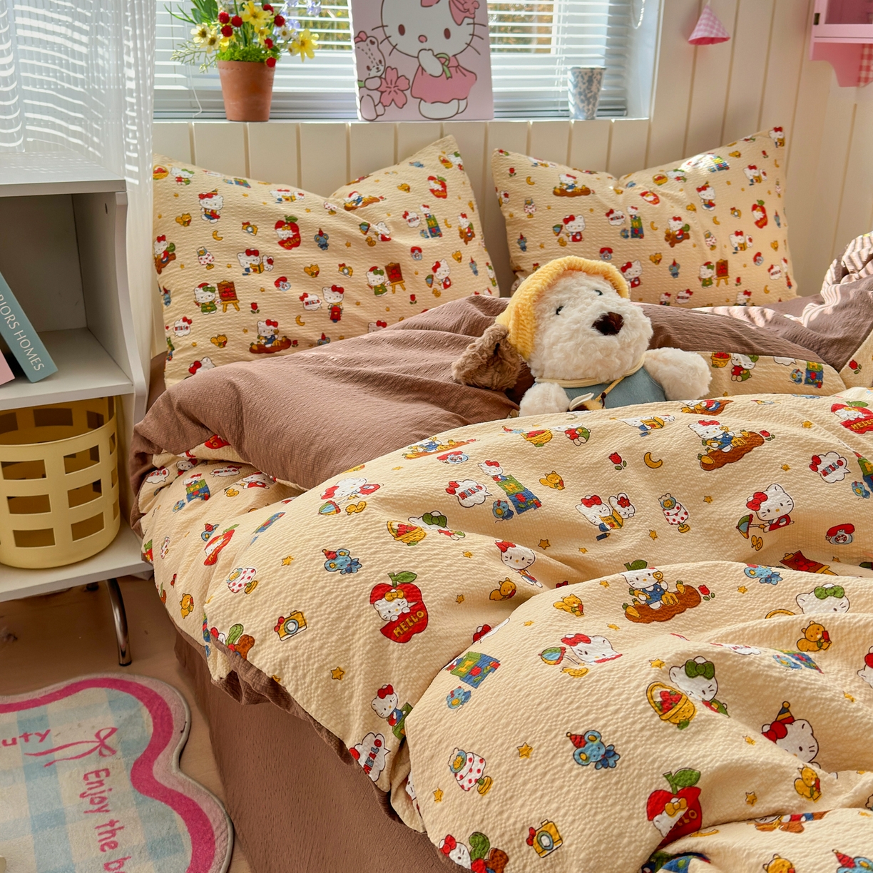 91家纺网 家纺一手货源 找家纺 奈颜 2026新款A类泡芙纱印花四件套学生宿舍三件套-卡通印花系列 玩酷KT