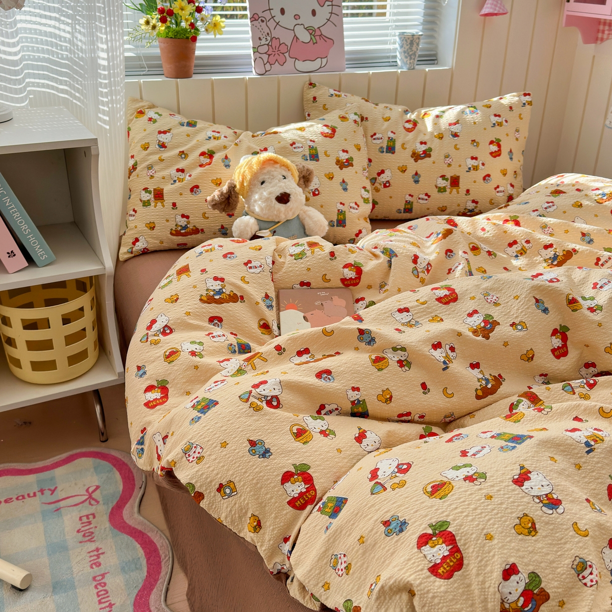 91家纺网 家纺一手货源 找家纺 奈颜 2026新款A类泡芙纱印花四件套学生宿舍三件套-卡通印花系列 玩酷KT