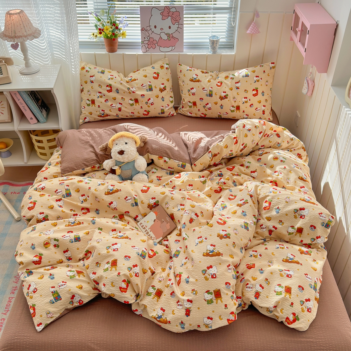 91家纺网 家纺一手货源 找家纺 奈颜 2026新款A类泡芙纱印花四件套学生宿舍三件套-卡通印花系列 玩酷KT