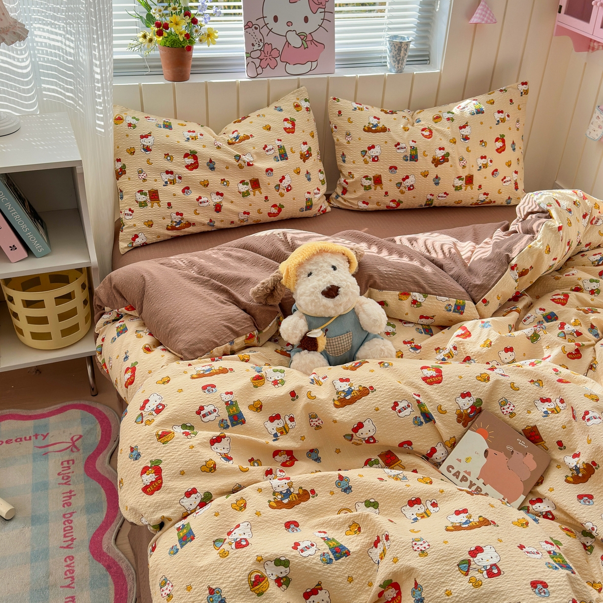 91家纺网 家纺一手货源 找家纺 奈颜 2026新款A类泡芙纱印花四件套学生宿舍三件套-卡通印花系列 玩酷KT