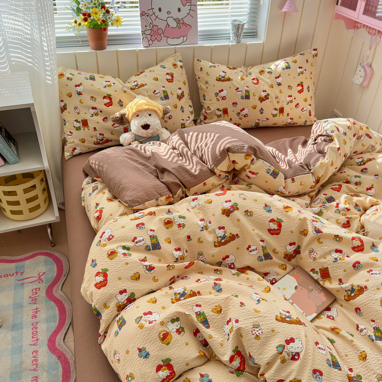 91家纺网 家纺一手货源 找家纺 奈颜 2026新款A类泡芙纱印花四件套学生宿舍三件套-卡通印花系列 玩酷KT