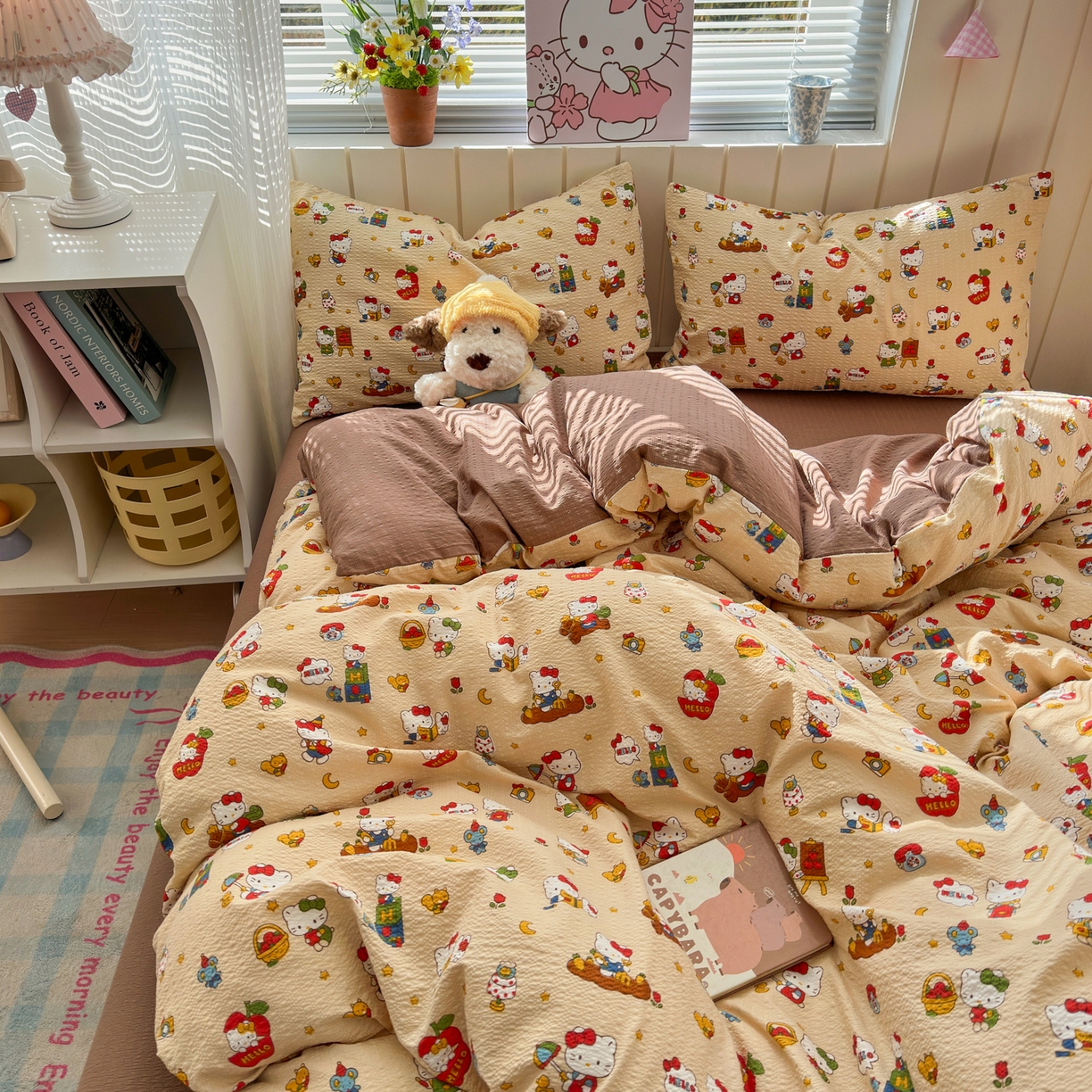 91家纺网 家纺一手货源 找家纺 奈颜 2026新款A类泡芙纱印花四件套学生宿舍三件套-卡通印花系列 玩酷KT