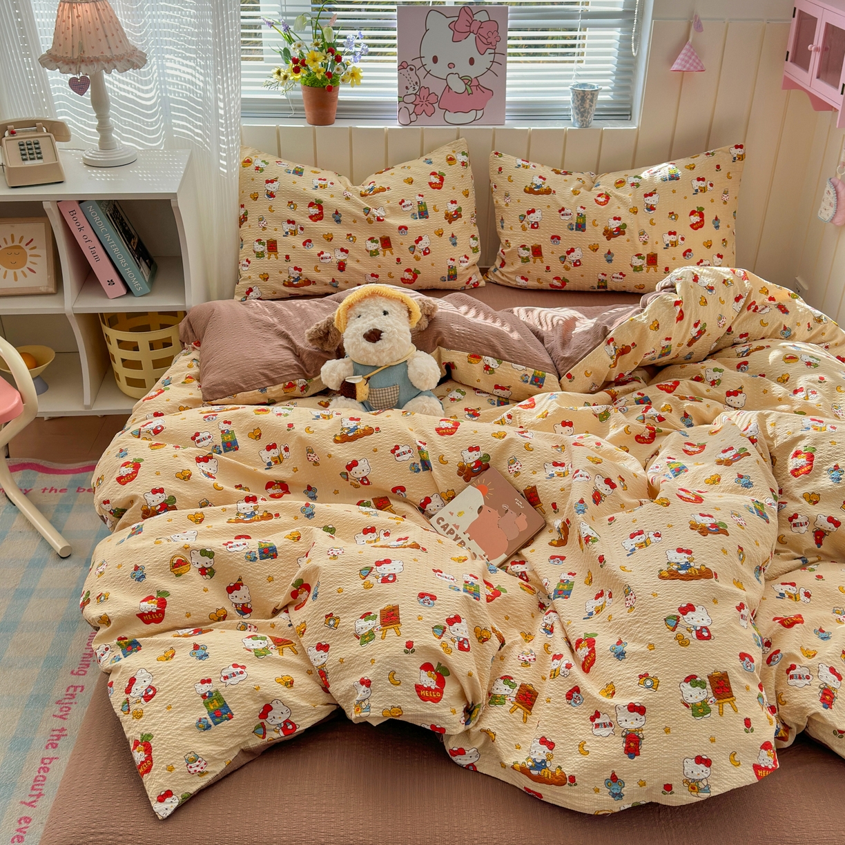 91家纺网 家纺一手货源 找家纺 奈颜 2026新款A类泡芙纱印花四件套学生宿舍三件套-卡通印花系列 玩酷KT