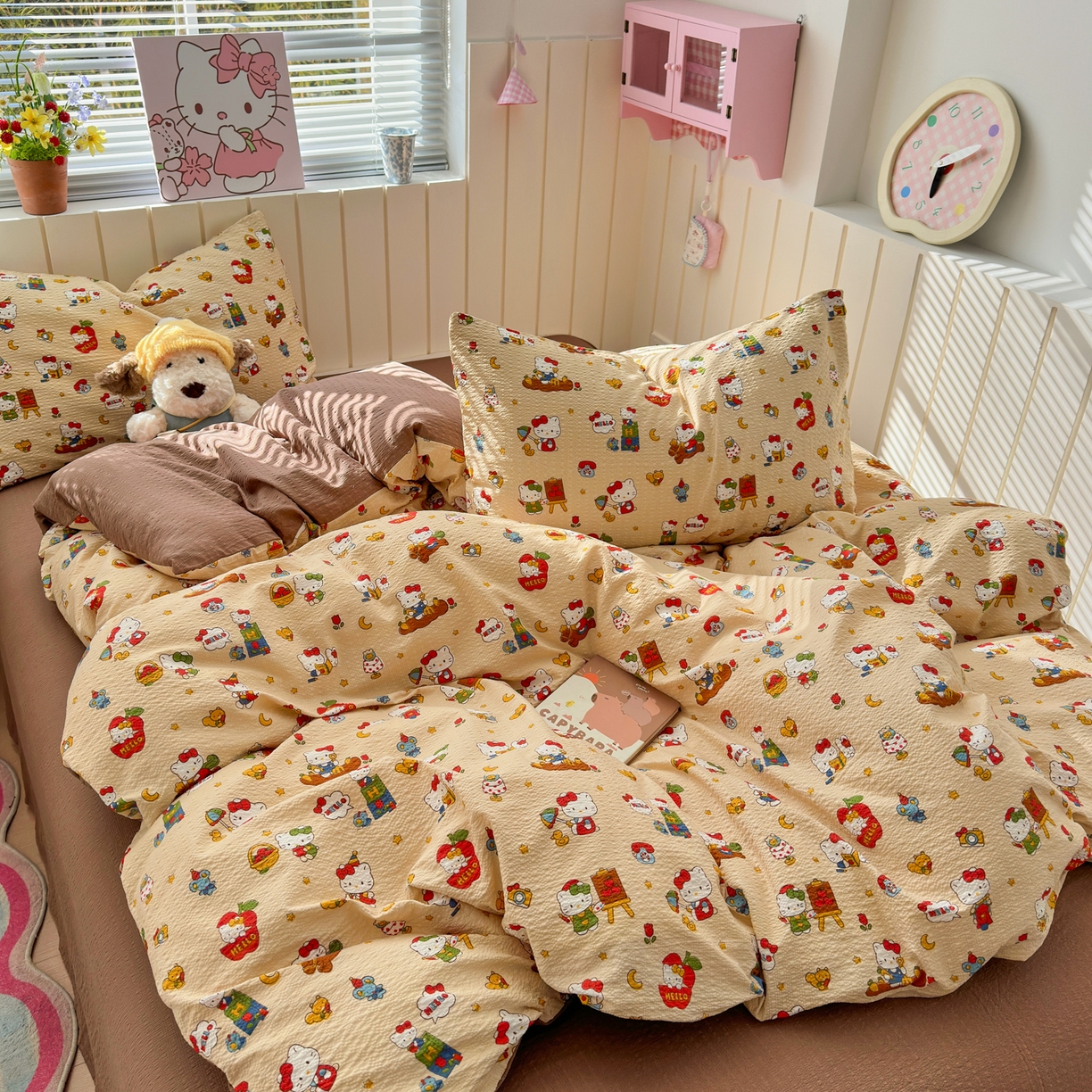 91家纺网 家纺一手货源 找家纺 奈颜 2026新款A类泡芙纱印花四件套学生宿舍三件套-卡通印花系列 玩酷KT