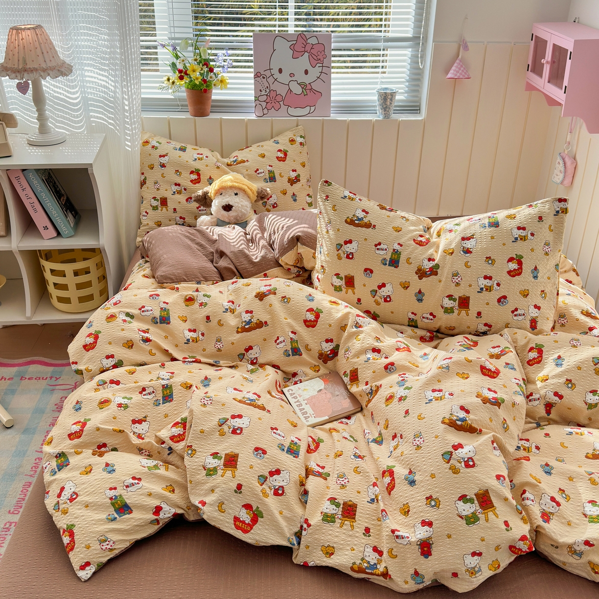 91家纺网 家纺一手货源 找家纺 奈颜 2026新款A类泡芙纱印花四件套学生宿舍三件套-卡通印花系列 玩酷KT