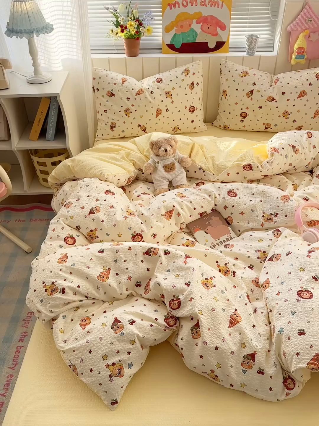 91家纺网 家纺一手货源 找家纺 奈颜 2026新款A类泡芙纱印花四件套学生宿舍三件套-卡通印花系列 高帽星星