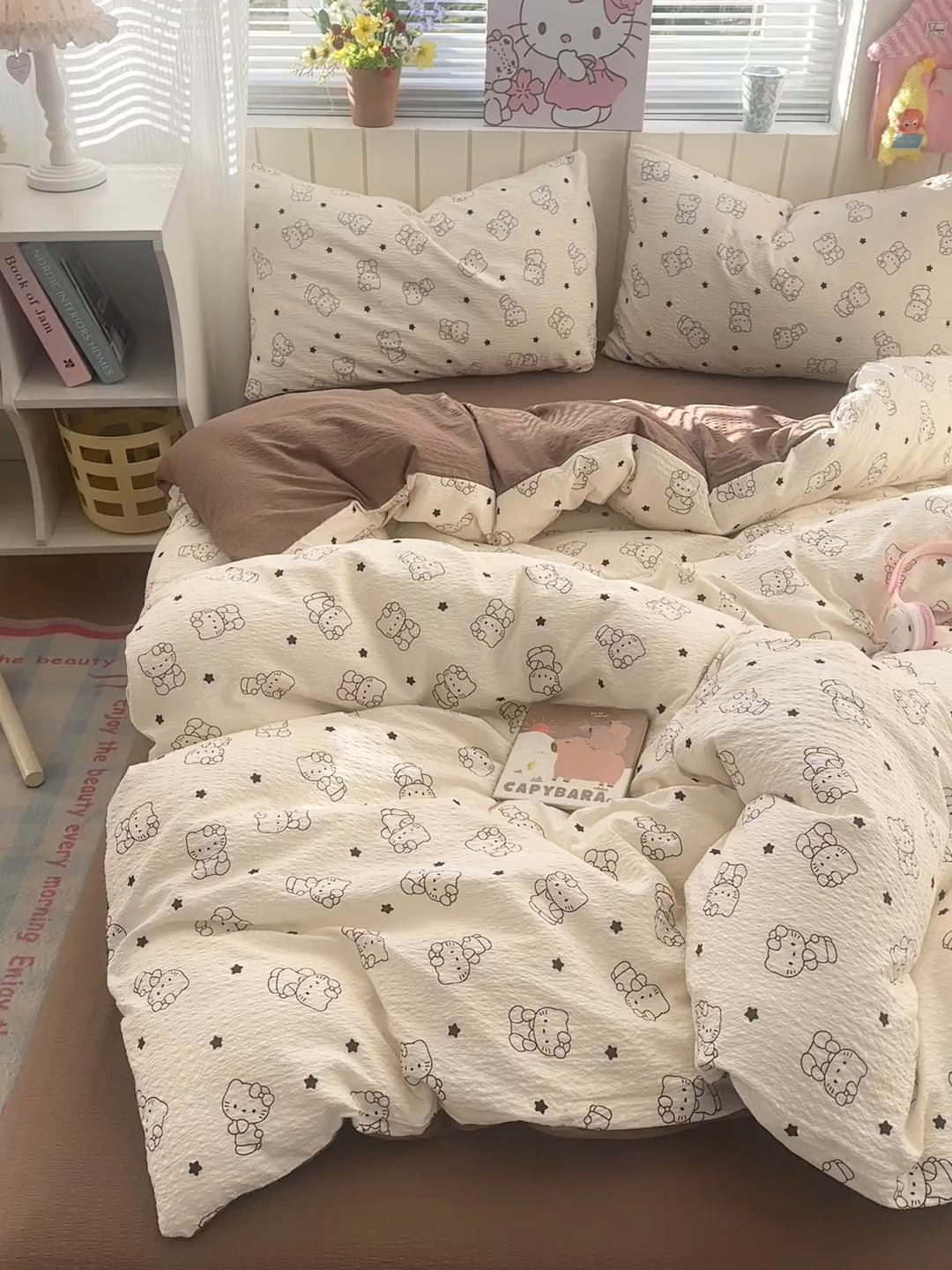 91家纺网 家纺一手货源 找家纺 奈颜 2026新款A类泡芙纱印花四件套学生宿舍三件套-卡通印花系列 线条KT