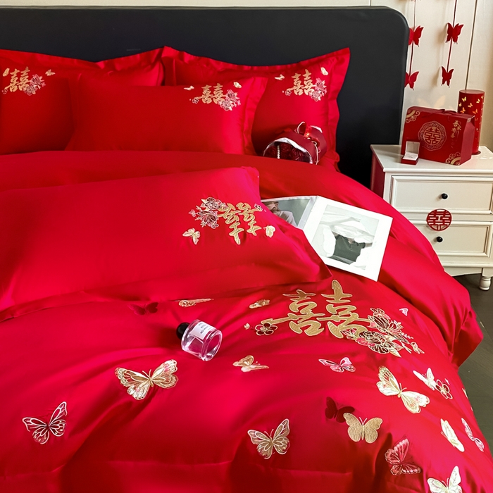91家纺网 家纺一手货源 找家纺 （总）帝王家纺 2026爆款婚庆四件套新婚大红色结婚刺绣婚嫁床上用品