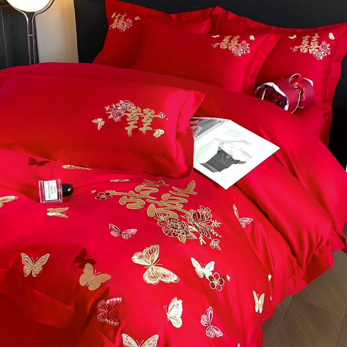 91家纺网 家纺一手货源 找家纺 （总）帝王家纺 2026爆款婚庆四件套新婚大红色结婚刺绣婚嫁床上用品