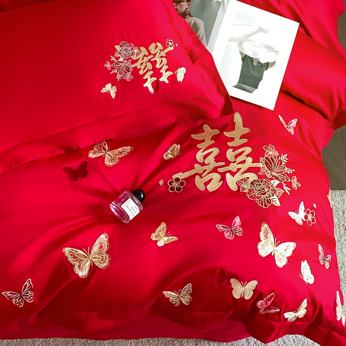 91家纺网 家纺一手货源 找家纺 （总）帝王家纺 2026爆款婚庆四件套新婚大红色结婚刺绣婚嫁床上用品