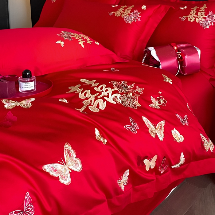 91家纺网 家纺一手货源 找家纺 （总）帝王家纺 2026爆款婚庆四件套新婚大红色结婚刺绣婚嫁床上用品