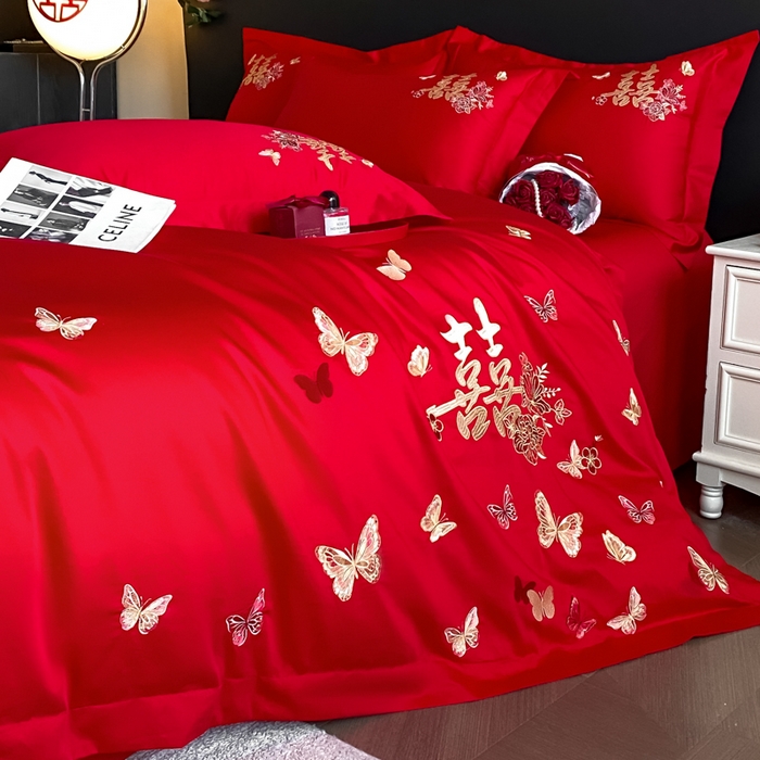 91家纺网 家纺一手货源 找家纺 （总）帝王家纺 2026爆款婚庆四件套新婚大红色结婚刺绣婚嫁床上用品