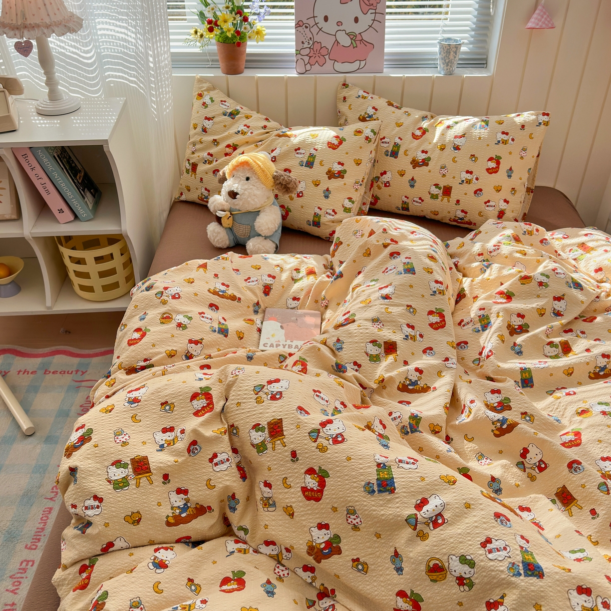 91家纺网 家纺一手货源 找家纺 奈颜 2026新款A类泡芙纱印花四件套学生宿舍三件套-卡通印花系列 玩酷KT