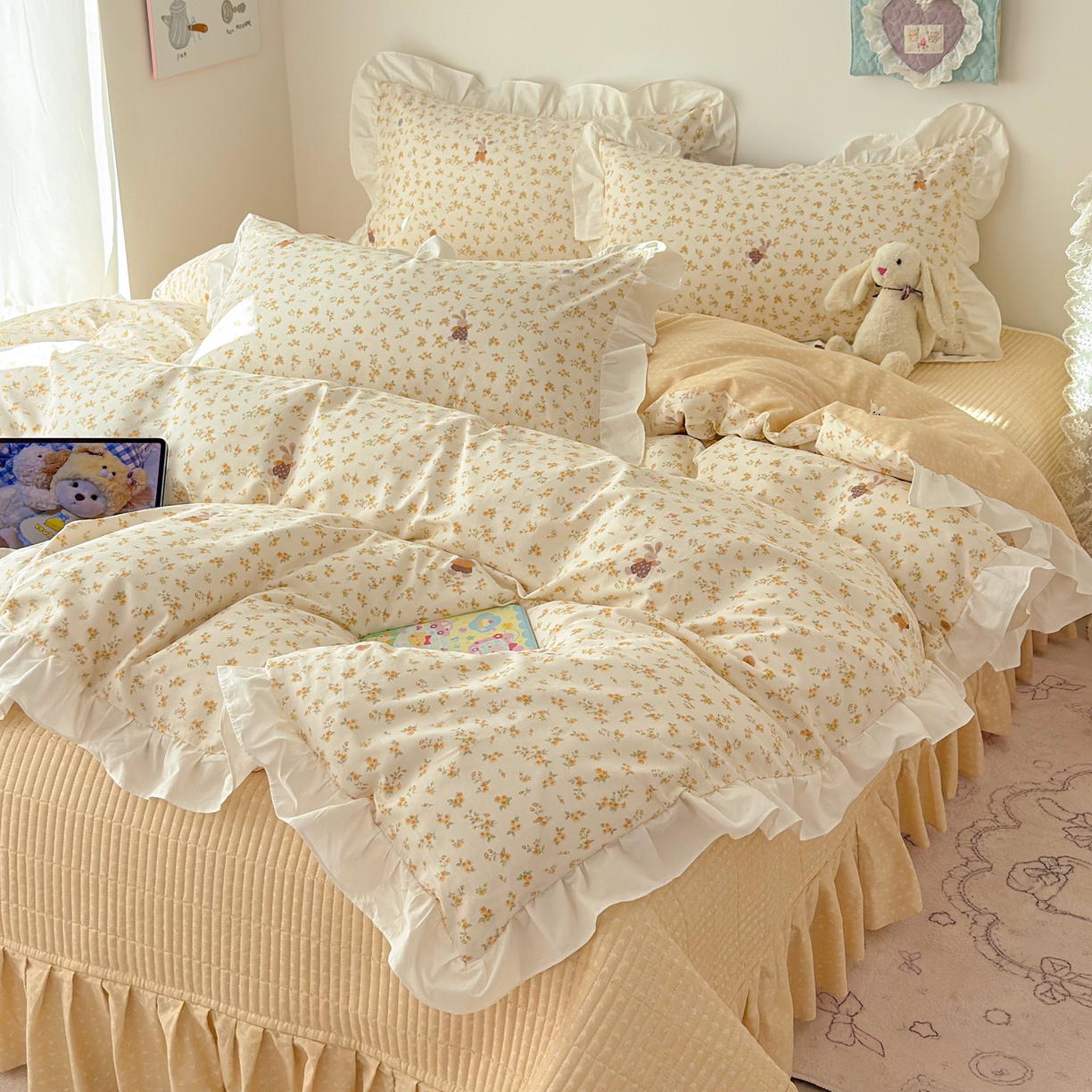 91家纺网 家纺一手货源 找家纺 （总）女子家纺 2026新款全棉纯棉绗缝花边床盖四件套