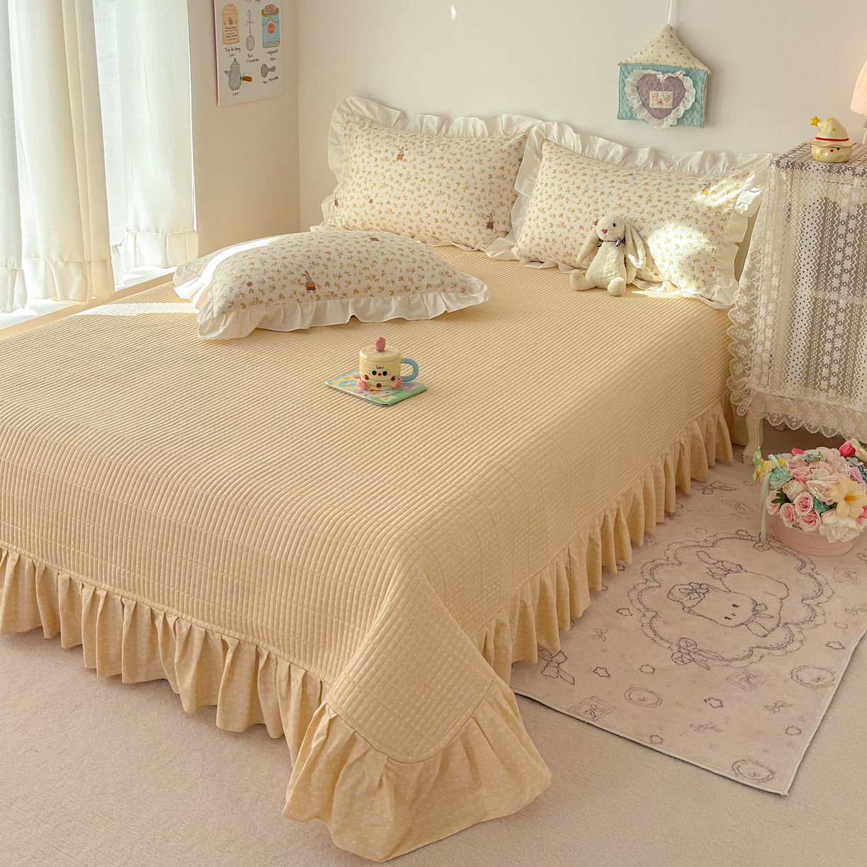 91家纺网 家纺一手货源 找家纺 （总）女子家纺 2026新款全棉纯棉绗缝花边床盖四件套