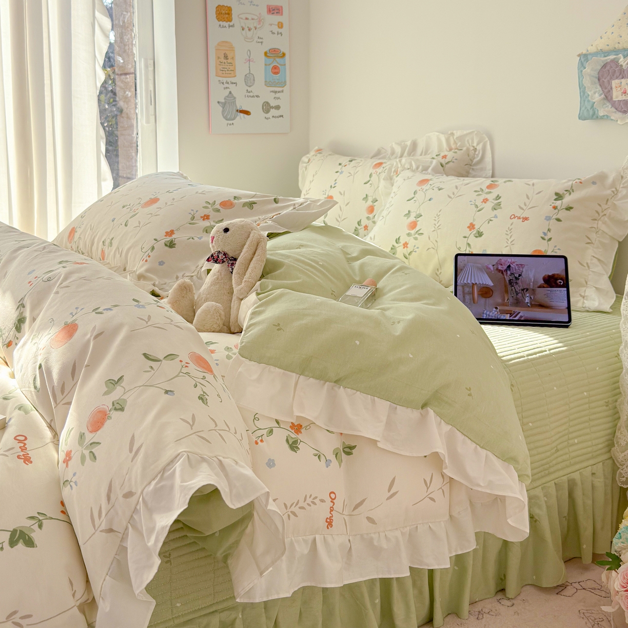 91家纺网 家纺一手货源 找家纺 （总）女子家纺 2026新款全棉纯棉绗缝花边床盖四件套