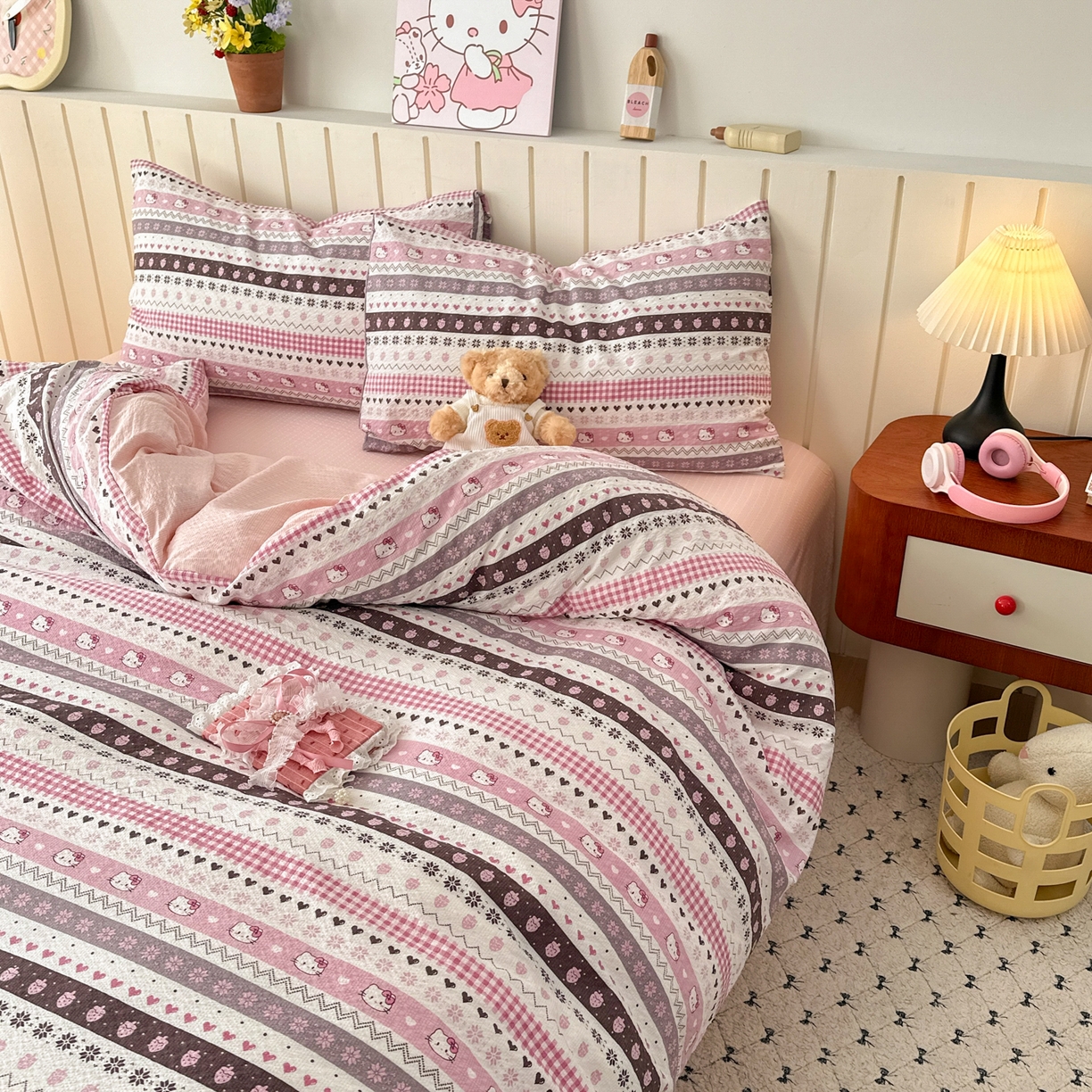 91家纺网 家纺一手货源 找家纺 奈颜 2026新款A类泡芙纱印花四件套学生宿舍三件套-费尔岛系列 费尔岛-草莓奶昔