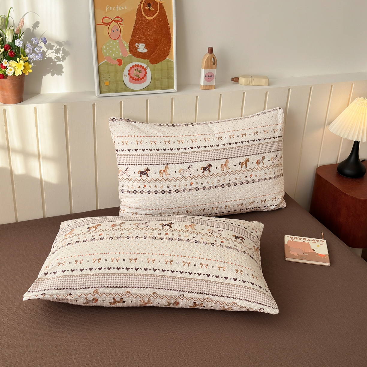 91家纺网 家纺一手货源 找家纺 奈颜 2026新款A类泡芙纱印花四件套学生宿舍三件套-费尔岛系列 费尔岛-三色木马