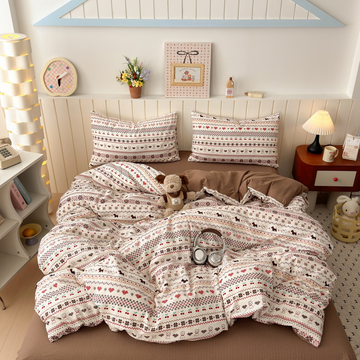 91家纺网 家纺一手货源 找家纺 奈颜 2026新款A类泡芙纱印花四件套学生宿舍三件套-费尔岛系列 费尔岛-小狗多多