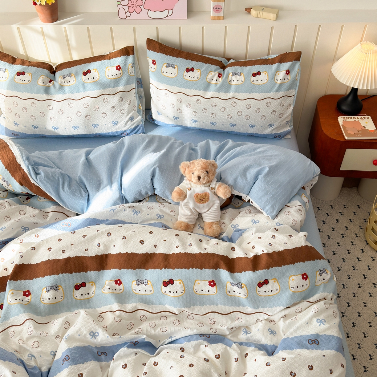 91家纺网 家纺一手货源 找家纺 奈颜 2026新款A类泡芙纱印花四件套学生宿舍三件套-费尔岛系列 费尔岛-小猫多多