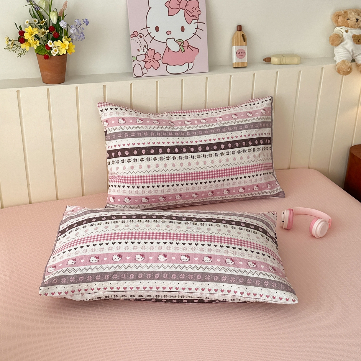 91家纺网 家纺一手货源 找家纺 奈颜 2026新款A类泡芙纱印花四件套学生宿舍三件套-费尔岛系列 费尔岛-草莓奶昔