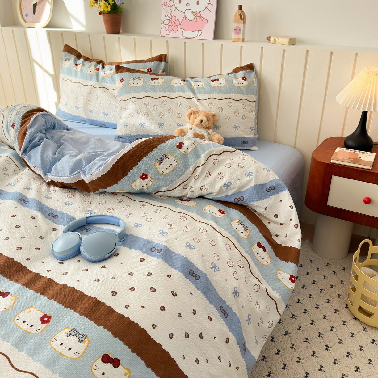 奈颜 2026新款A类泡芙纱印花四件套学生宿舍三件套-费尔岛系列 费尔岛-小猫多多