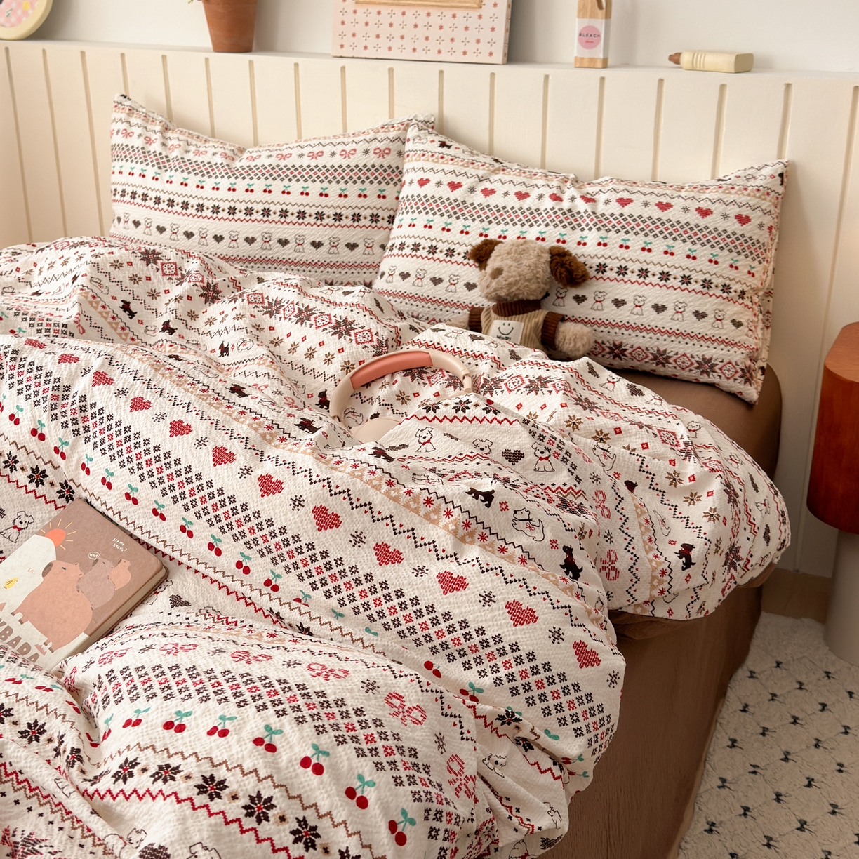 91家纺网 家纺一手货源 找家纺 奈颜 2026新款A类泡芙纱印花四件套学生宿舍三件套-费尔岛系列 费尔岛-小狗多多