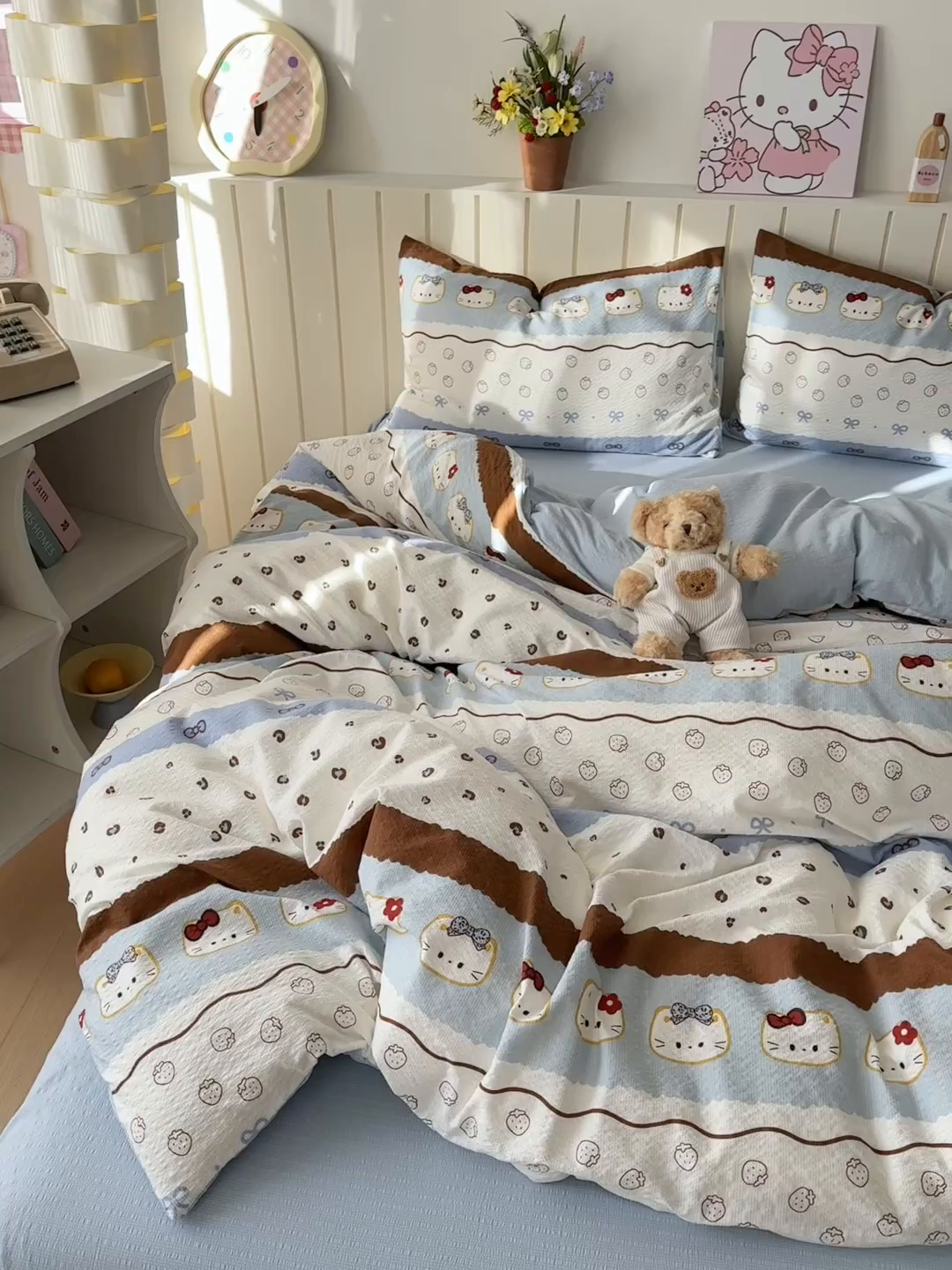 91家纺网 家纺一手货源 找家纺 奈颜 2026新款A类泡芙纱印花四件套学生宿舍三件套-费尔岛系列 费尔岛-小猫多多