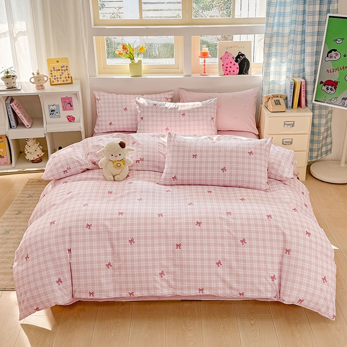 91家纺网 家纺一手货源 找家纺 缦彩 2026新款卡通全棉纯棉被套单被套被套单件 格纹蝴蝶