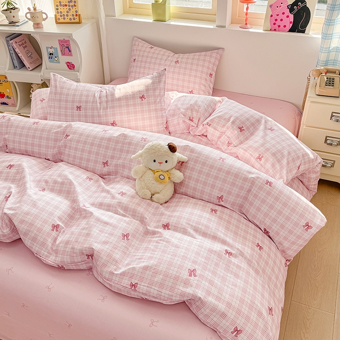 91家纺网 家纺一手货源 找家纺 缦彩 2026新款卡通全棉纯棉被套单被套被套单件 格纹蝴蝶