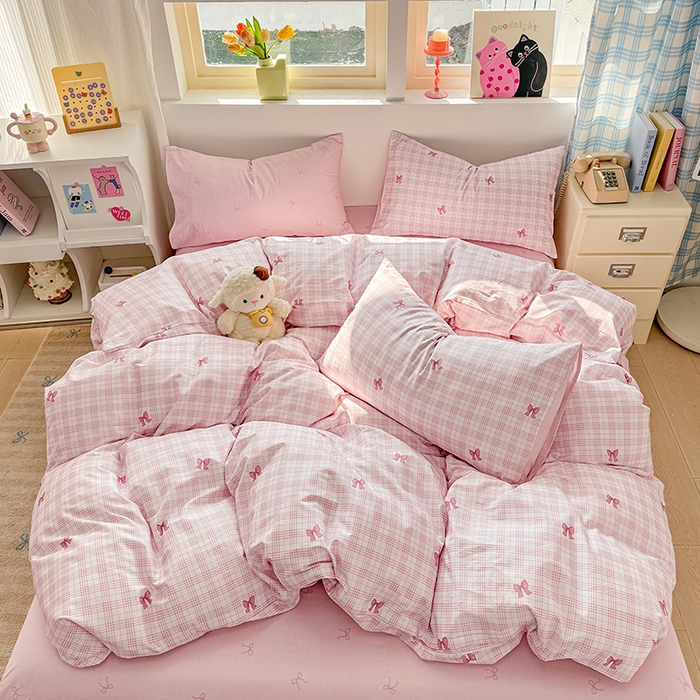 91家纺网 家纺一手货源 找家纺 缦彩 2026新款卡通全棉纯棉被套单被套被套单件 格纹蝴蝶