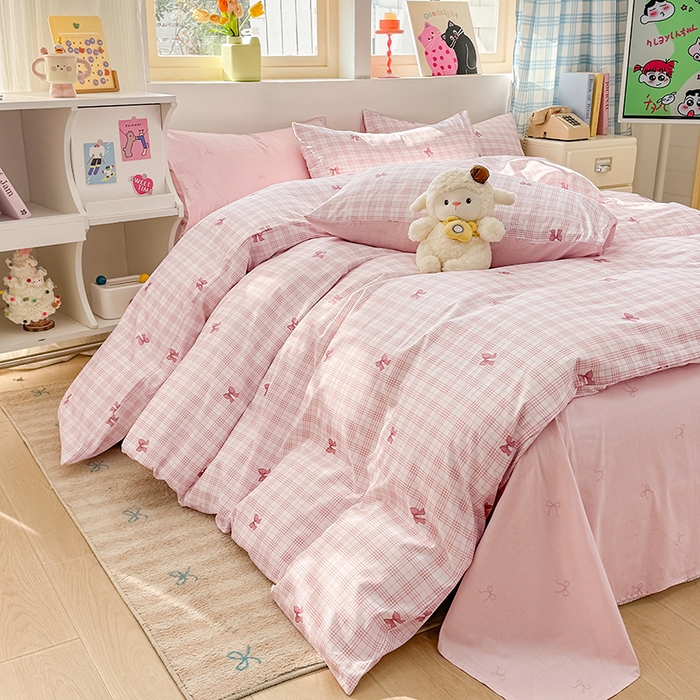 91家纺网 家纺一手货源 找家纺 缦彩 2026新款卡通全棉纯棉被套单被套被套单件 格纹蝴蝶