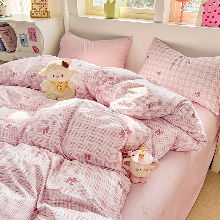 91家纺网 家纺一手货源 找家纺 缦彩 2026新款卡通全棉纯棉被套单被套被套单件 格纹蝴蝶