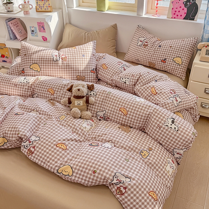 91家纺网 家纺一手货源 找家纺 缦彩 2026新款卡通全棉纯棉被套单被套被套单件 格子狗咖