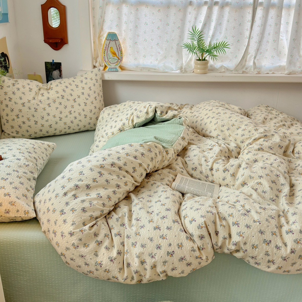 91家纺网 家纺一手货源 找家纺 （总）奈颜 2026新款A类泡芙纱小碎花四件套学生宿舍三件套