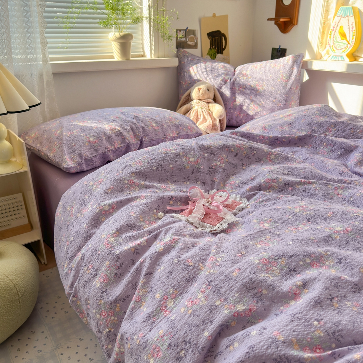 91家纺网 家纺一手货源 找家纺 （总）奈颜 2026新款A类泡芙纱小碎花四件套学生宿舍三件套