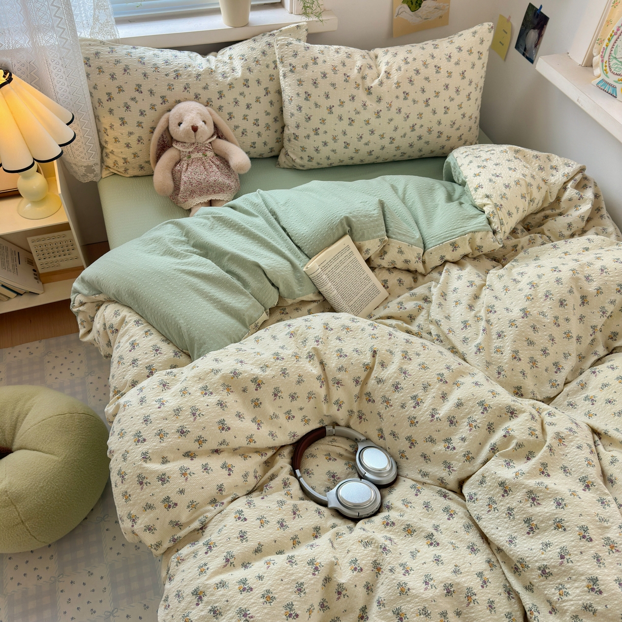 91家纺网 家纺一手货源 找家纺 （总）奈颜 2026新款A类泡芙纱小碎花四件套学生宿舍三件套