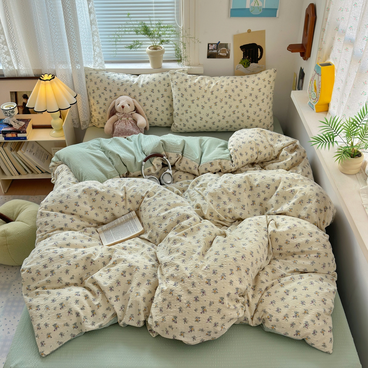 91家纺网 家纺一手货源 找家纺 （总）奈颜 2026新款A类泡芙纱小碎花四件套学生宿舍三件套