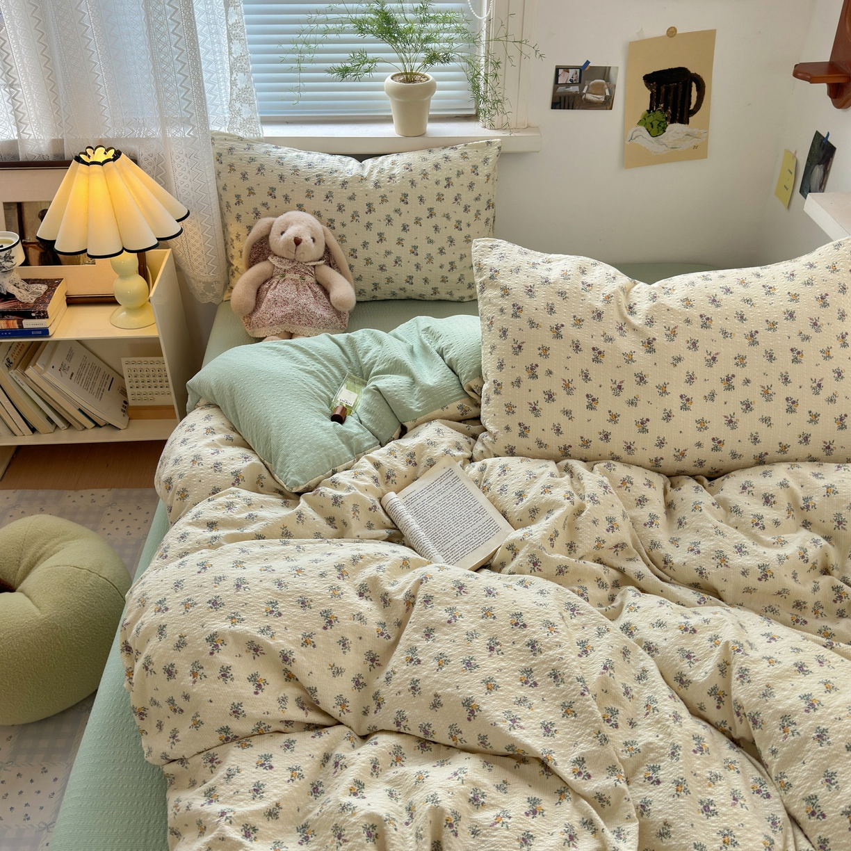 91家纺网 家纺一手货源 找家纺 （总）奈颜 2026新款A类泡芙纱小碎花四件套学生宿舍三件套