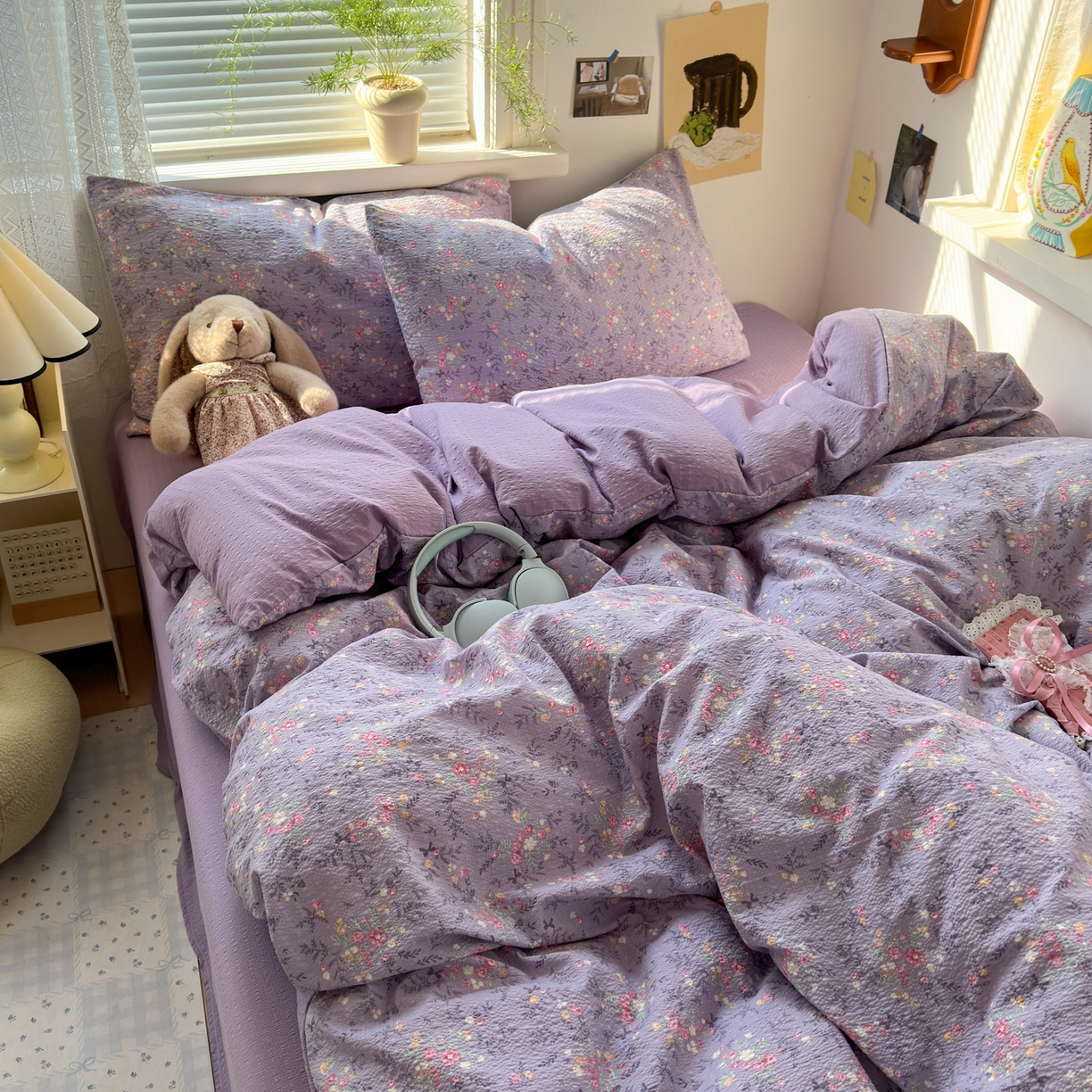 91家纺网 家纺一手货源 找家纺 奈颜 2026新款A类泡芙纱小碎花四件套学生宿舍三件套 松间茶事