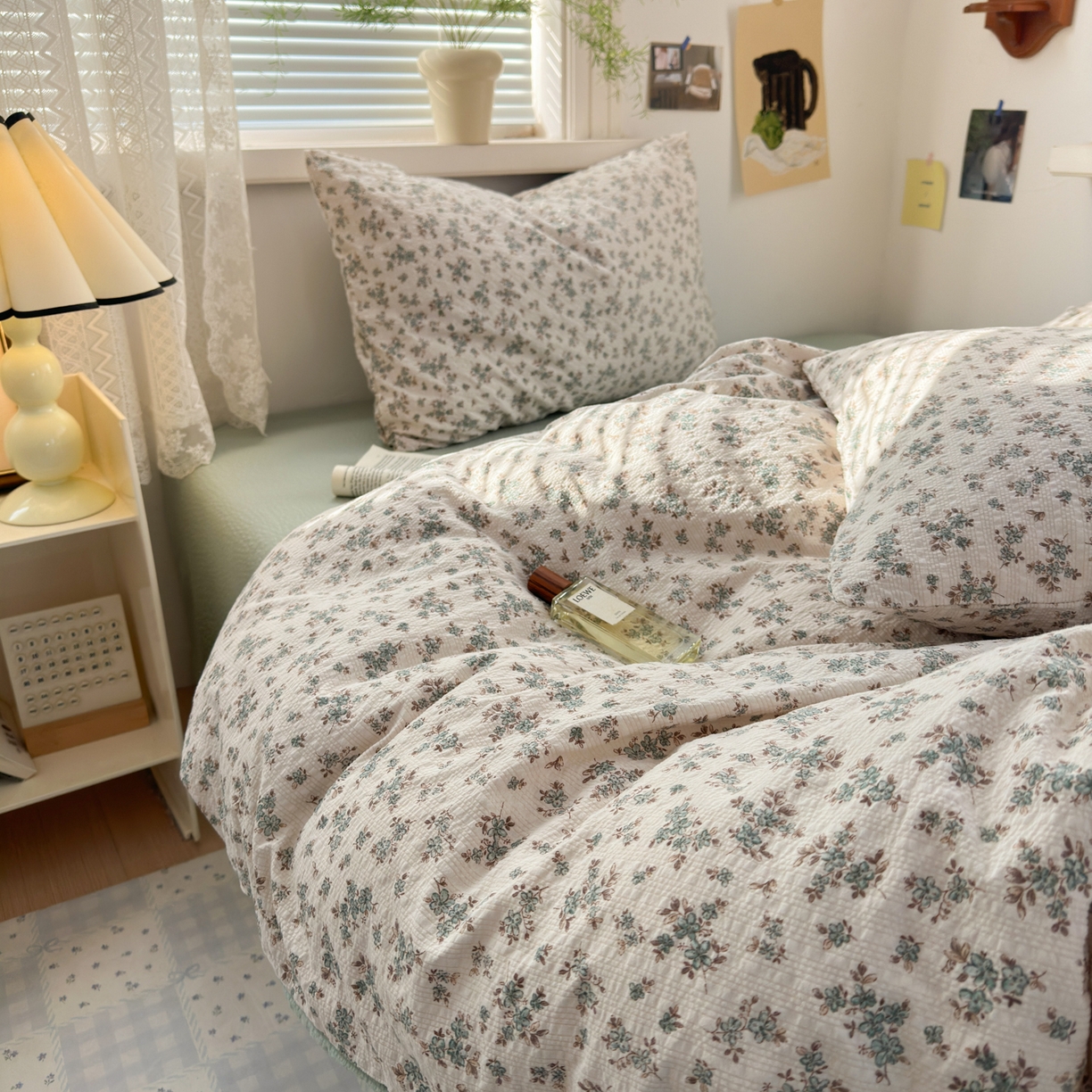 91家纺网 家纺一手货源 找家纺 奈颜 2026新款A类泡芙纱小碎花四件套学生宿舍三件套 柔华