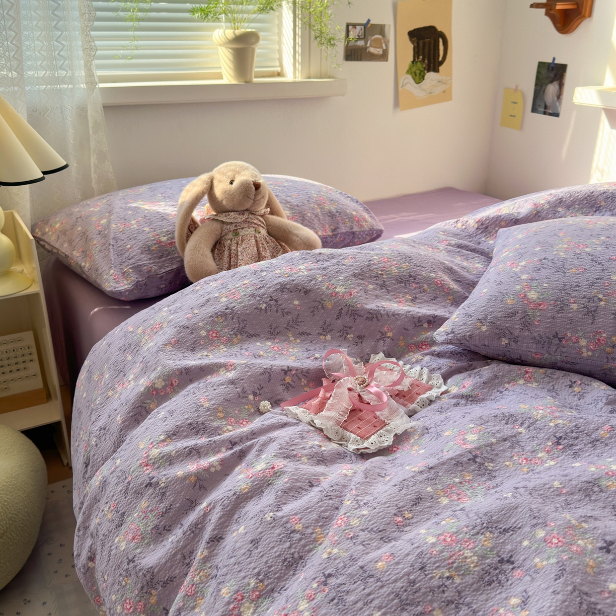 91家纺网 家纺一手货源 找家纺 奈颜 2026新款A类泡芙纱小碎花四件套学生宿舍三件套 松间茶事